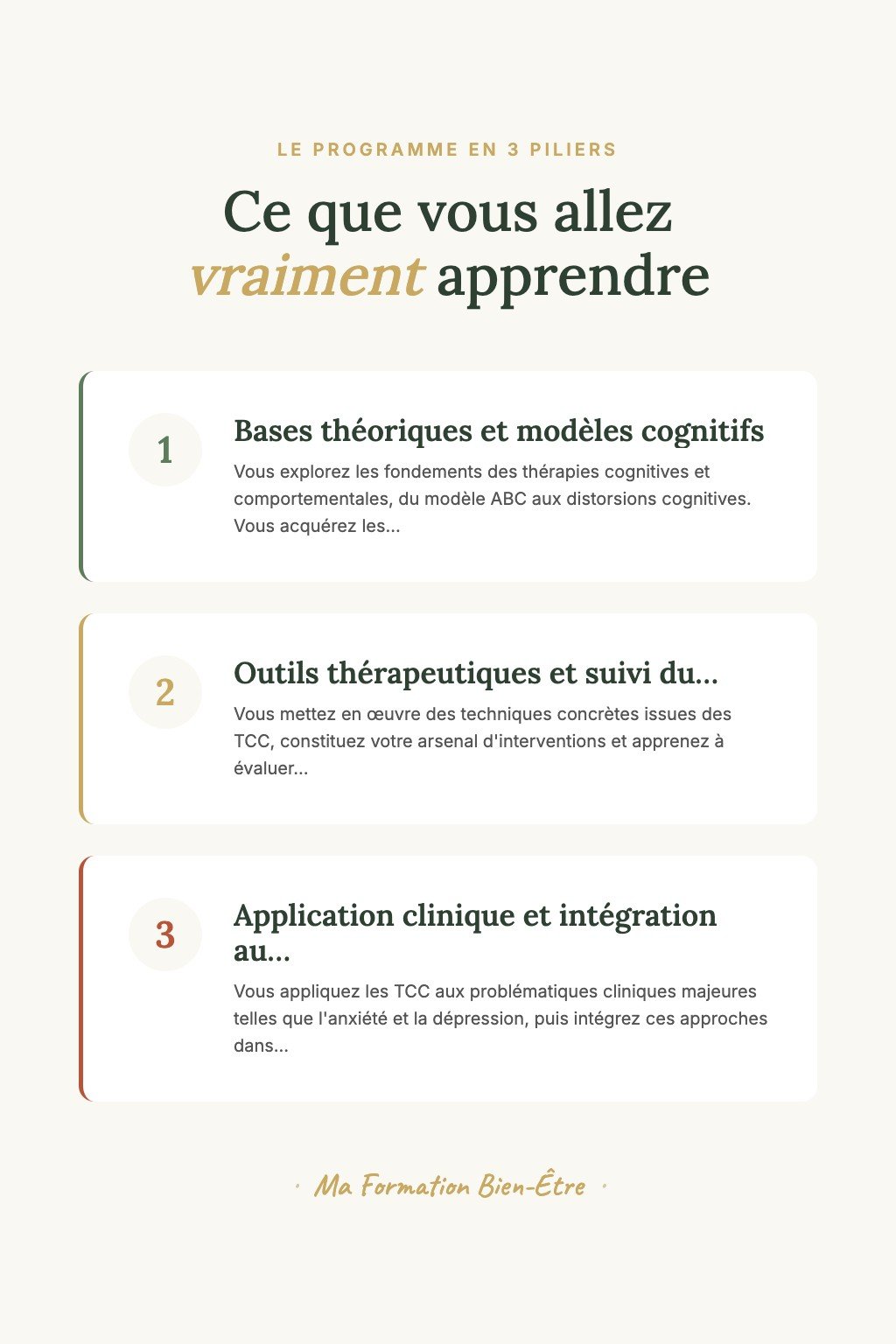 Les 3 piliers du programme · Découvrez les Thérapies Cognitives et Comportementales et Reprenez le Contrôle de Vos Émotions au Quotidien