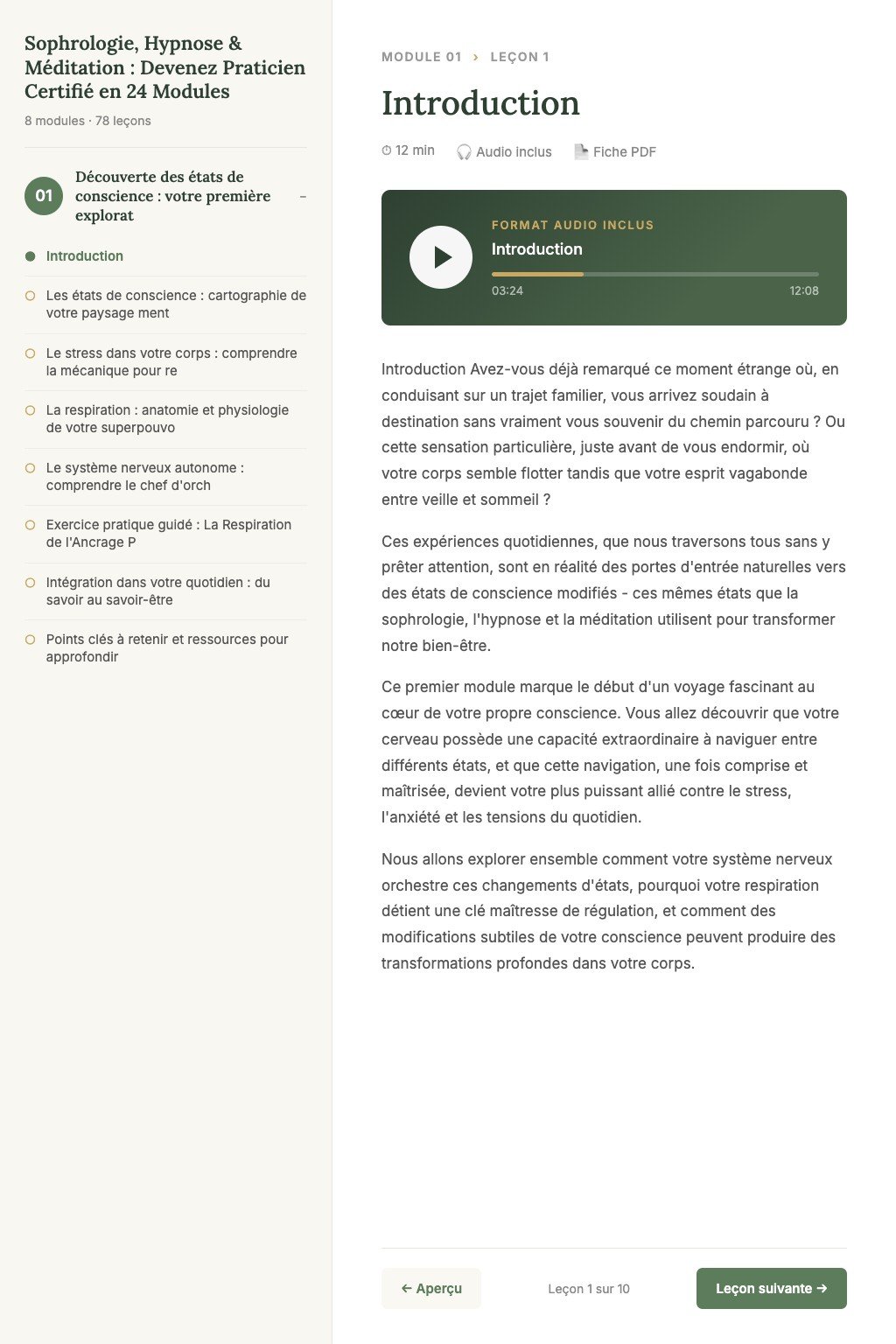 Aperçu d'une leçon · Sophrologie, Hypnose & Méditation : Devenez Praticien Certifié en 24 Modules