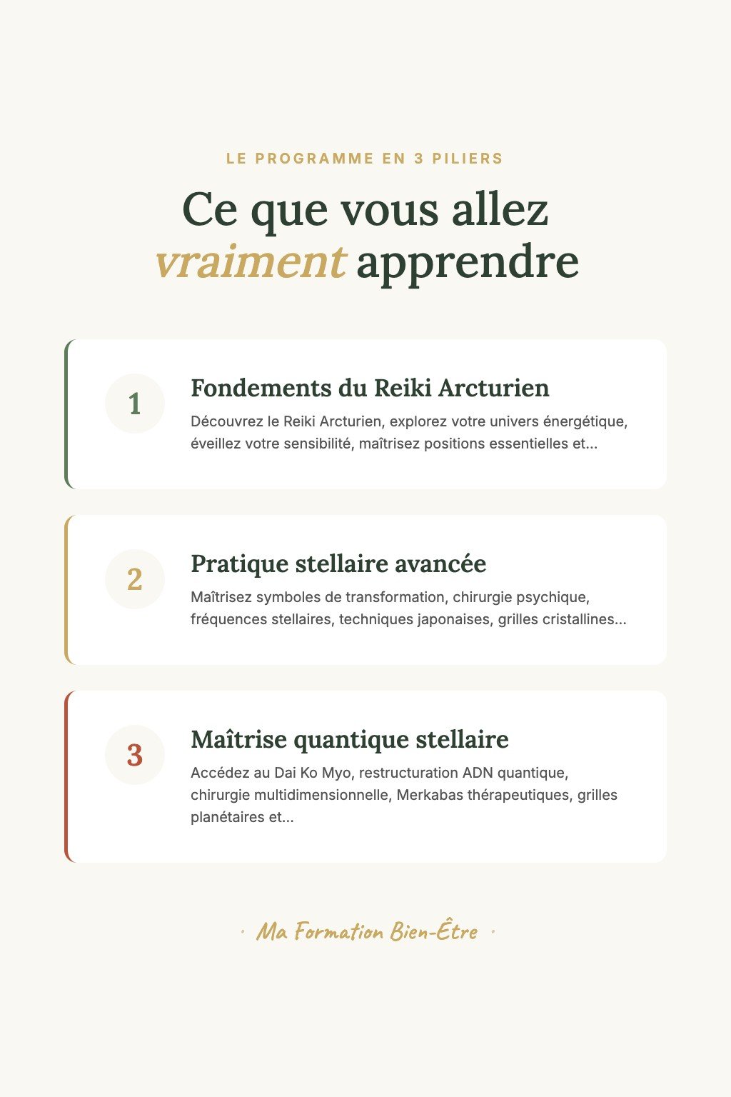 Les 3 piliers du programme · Reiki Arcturien : La Voie du Maître-Enseignant en 24 Modules