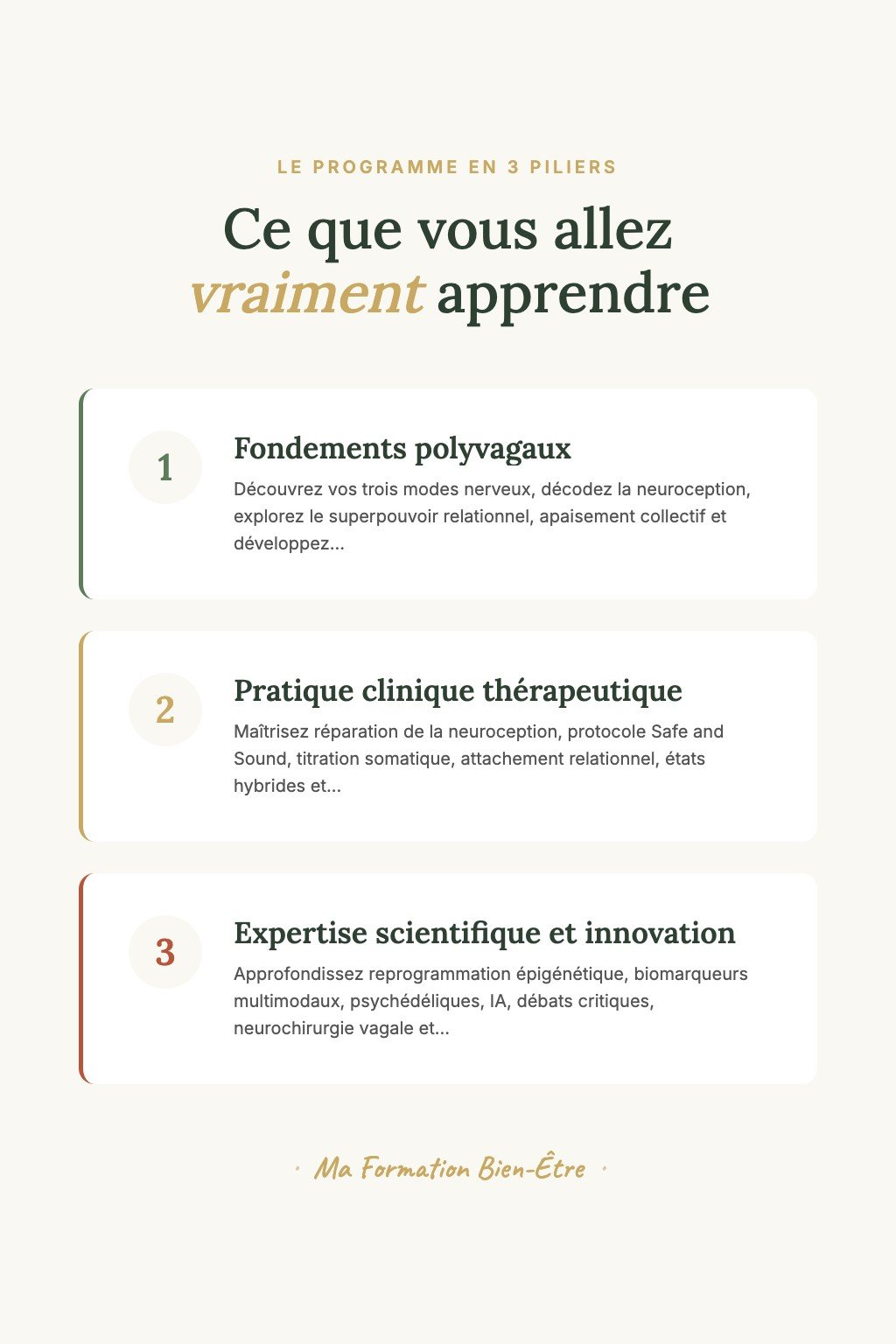 Les 3 piliers du programme · Thérapie Polyvagale : Du Fondement Neurobiologique à l'Excellence Clinique