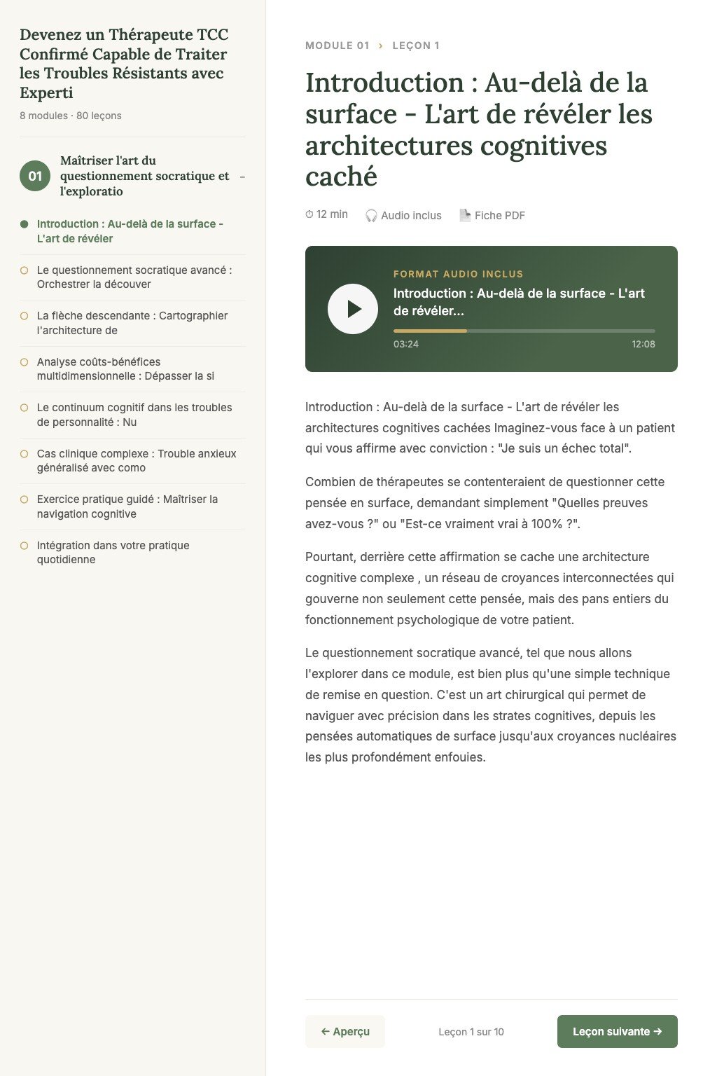 Aperçu d'une leçon · Devenez un Thérapeute TCC Confirmé Capable de Traiter les Troubles Résistants avec Expertise Clinique