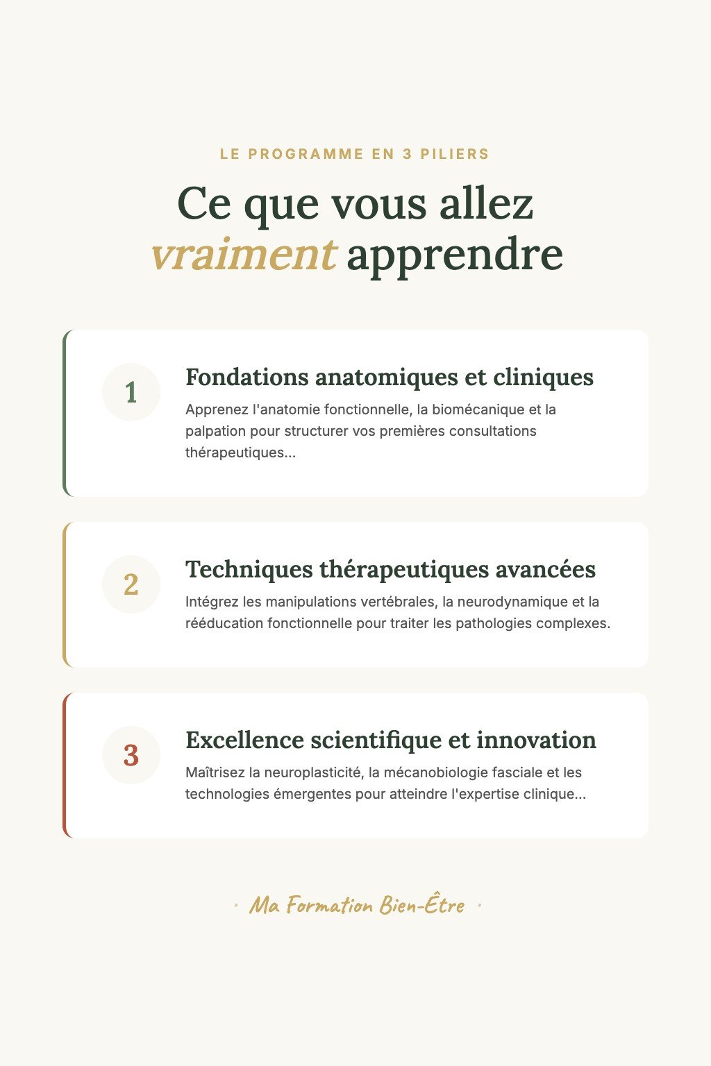 Les 3 piliers du programme · Thérapie Musculo-Squelettique : De la Palpation à l'Expertise Clinique