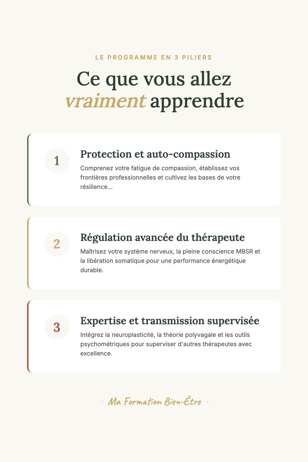 Les 3 piliers du programme · Auto-Soin du Thérapeute : De la Protection à la Transmission