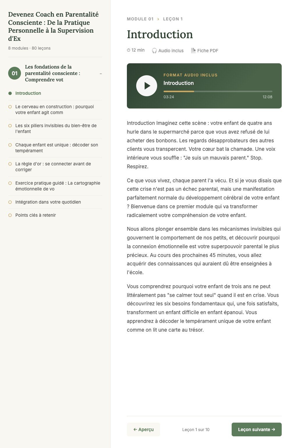 Aperçu d'une leçon · Devenez Coach en Parentalité Consciente : De la Pratique Personnelle à la Supervision d'Experts
