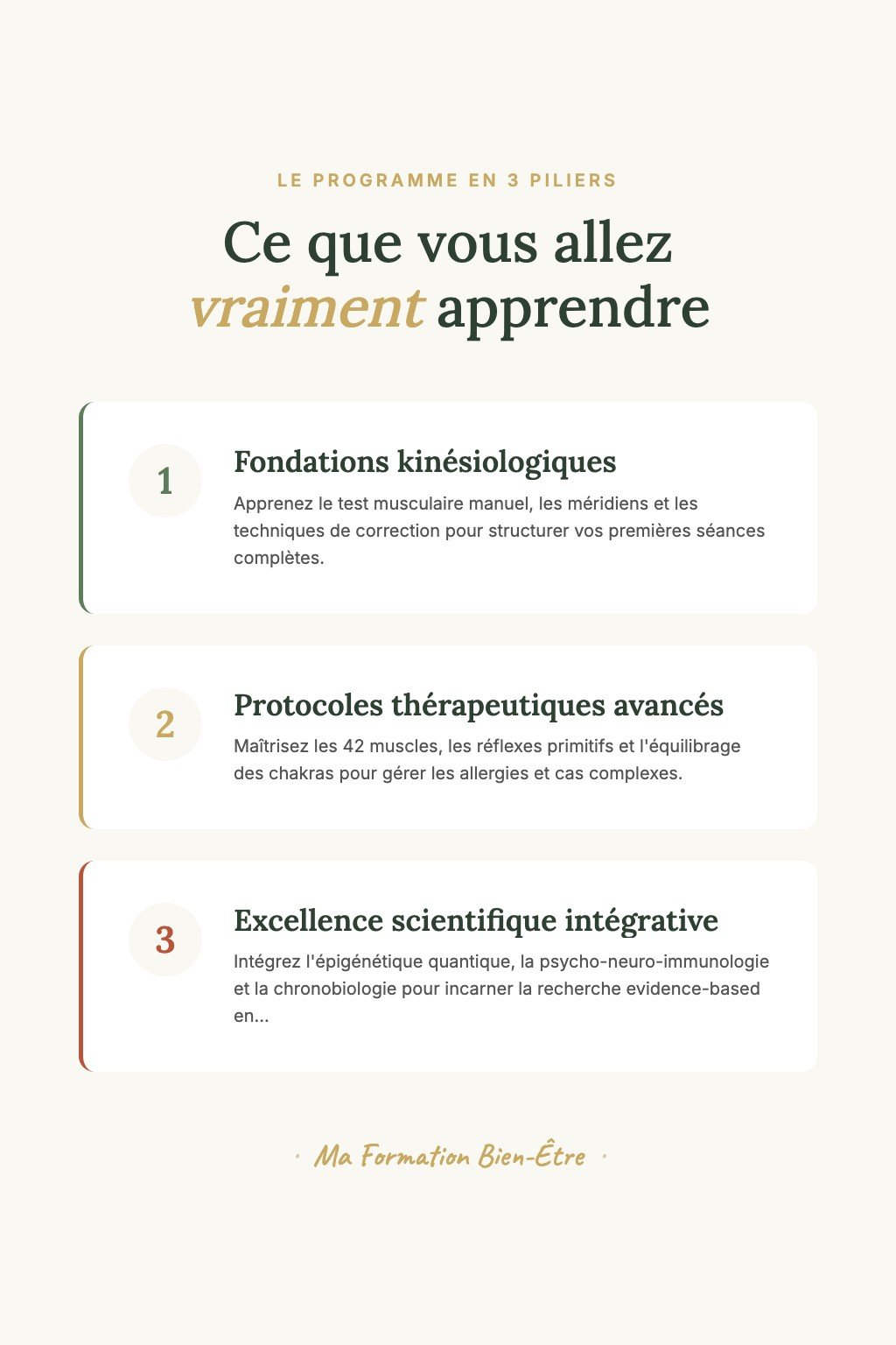 Les 3 piliers du programme · Kinésiologie Intégrative : De la Pratique Personnelle à l'Excellence Professionnelle