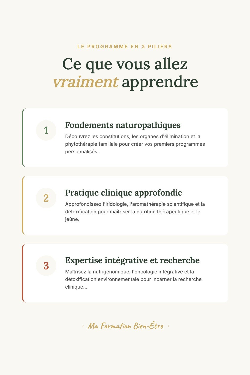 Les 3 piliers du programme · Devenez Praticien Certifié en Naturopathie : 24 Modules pour Exercer en Cabinet