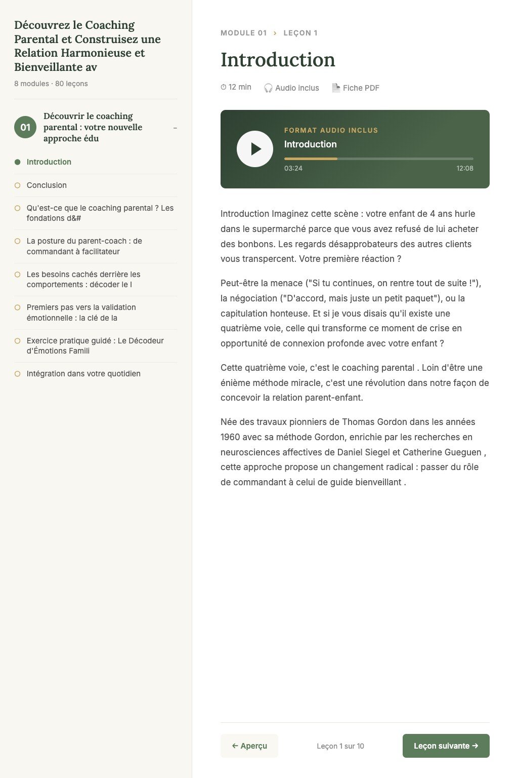Aperçu d'une leçon · Découvrez le Coaching Parental et Construisez une Relation Harmonieuse et Bienveillante avec Vos Enfants
