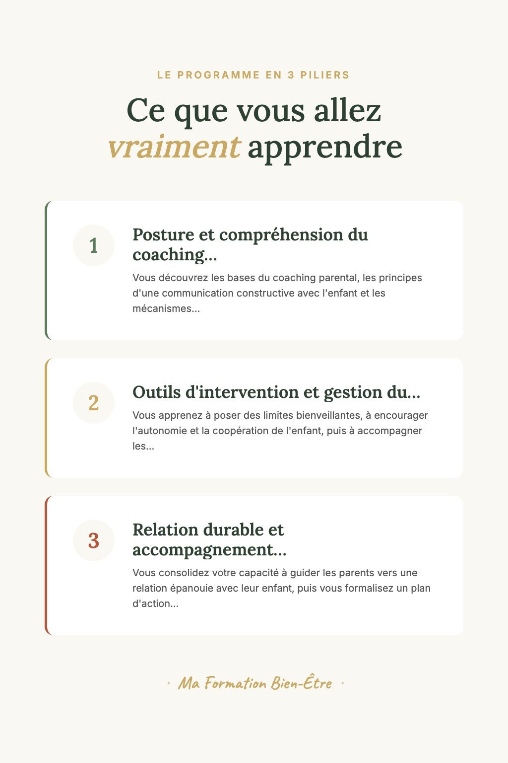 Les 3 piliers du programme · Découvrez le Coaching Parental et Construisez une Relation Harmonieuse et Bienveillante avec Vos Enfants