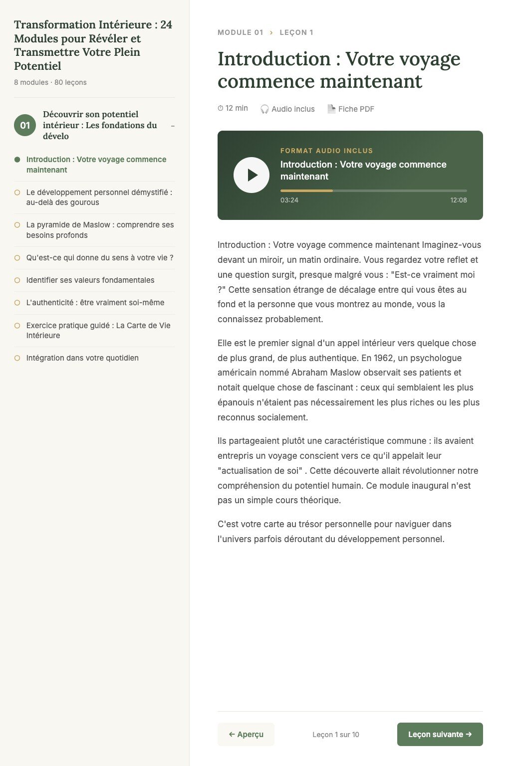 Aperçu d'une leçon · Transformation Intérieure : 24 Modules pour Révéler et Transmettre Votre Plein Potentiel