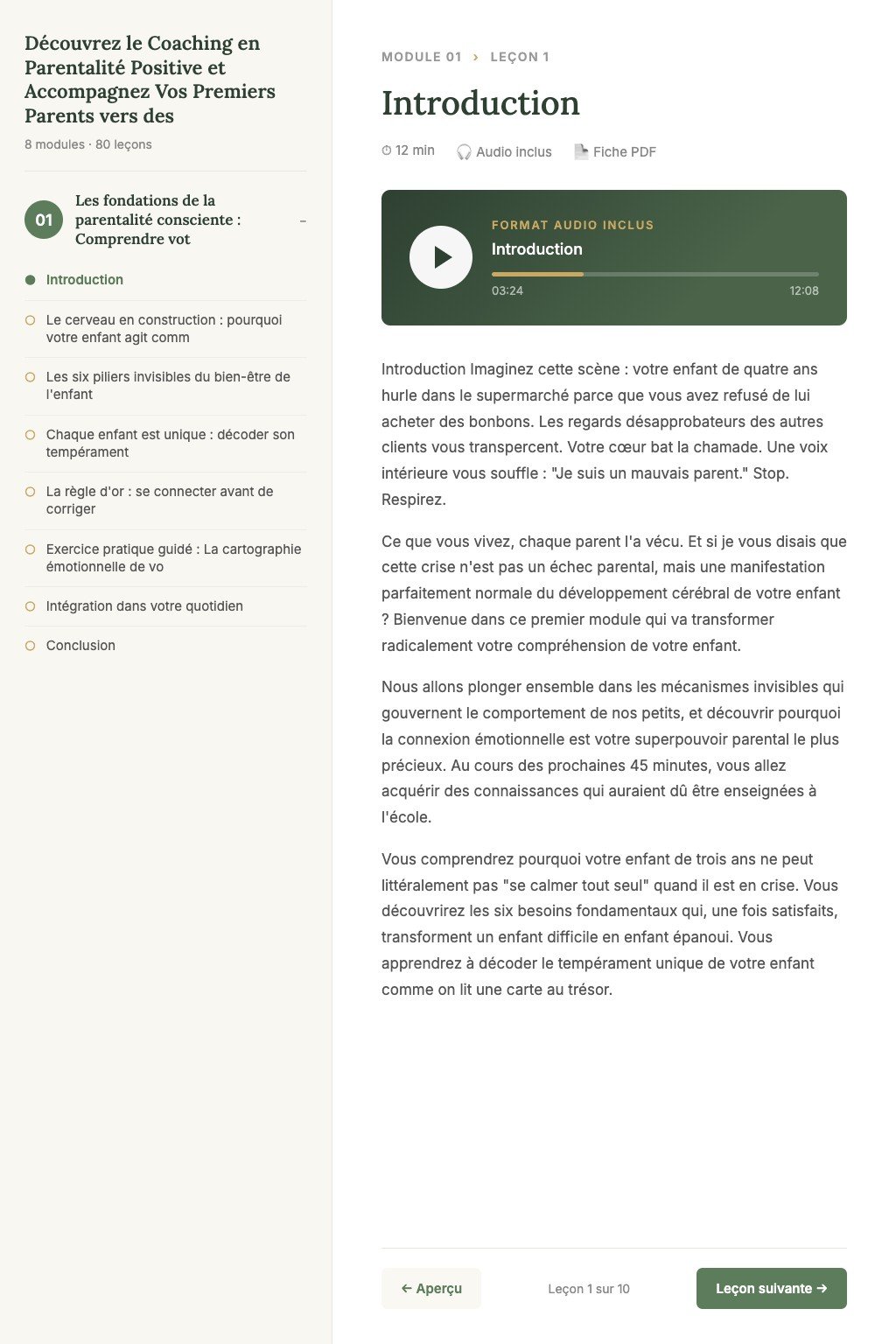 Aperçu d'une leçon · Découvrez le Coaching en Parentalité Positive et Accompagnez Vos Premiers Parents vers des Relations Épanouies