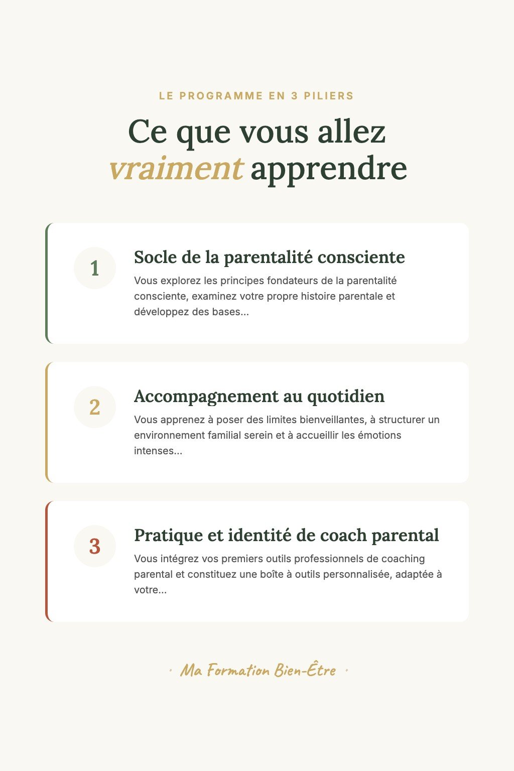 Les 3 piliers du programme · Découvrez le Coaching en Parentalité Positive et Accompagnez Vos Premiers Parents vers des Relations Épanouies