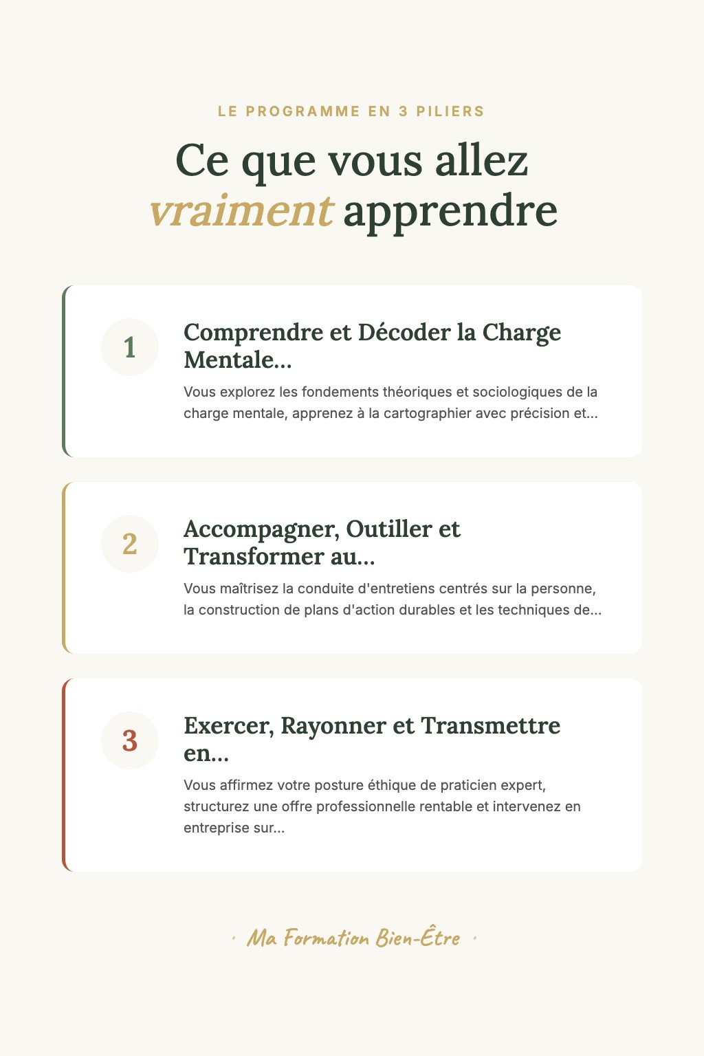 Les 3 piliers du programme · Devenez Spécialiste de la Charge Mentale Féminine en 18h
