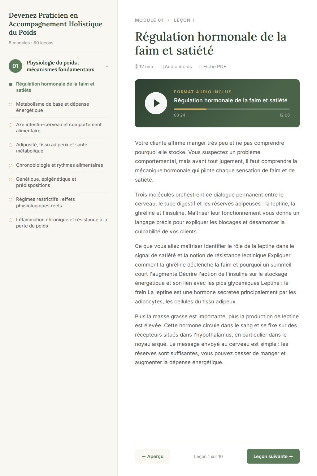 Aperçu d'une leçon · Devenez Praticien en Accompagnement Holistique du Poids