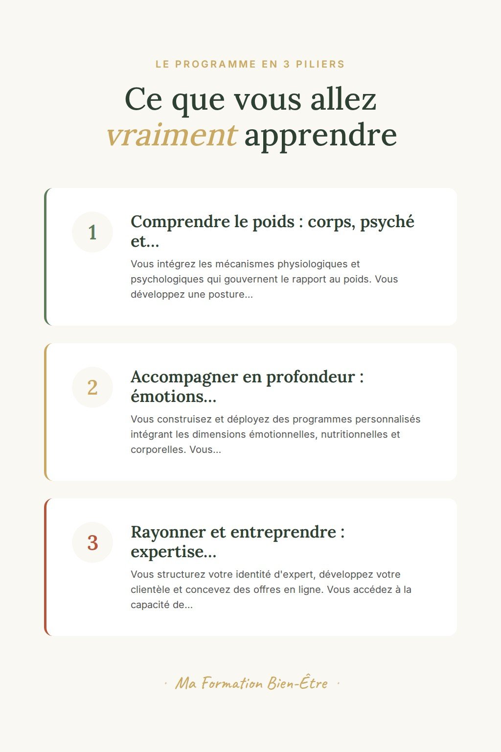 Les 3 piliers du programme · Devenez Praticien en Accompagnement Holistique du Poids