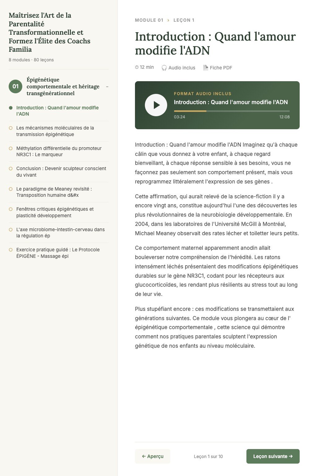 Aperçu d'une leçon · Maîtrisez l'Art de la Parentalité Transformationnelle et Formez l'Élite des Coachs Familiaux