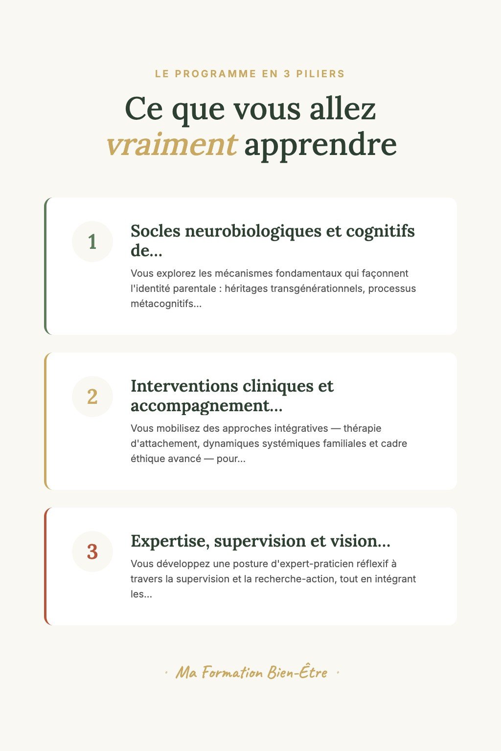 Les 3 piliers du programme · Maîtrisez l'Art de la Parentalité Transformationnelle et Formez l'Élite des Coachs Familiaux