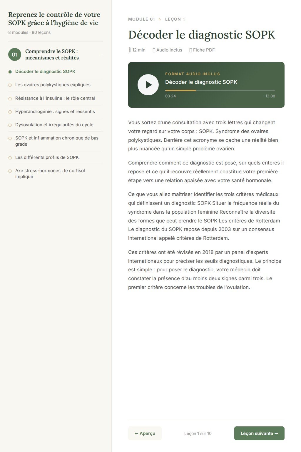 Aperçu d'une leçon · Reprenez le contrôle de votre SOPK grâce à l'hygiène de vie