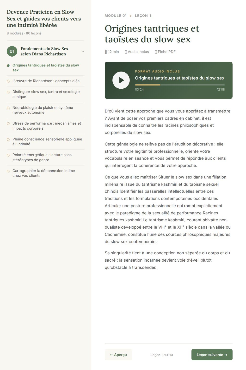 Aperçu d'une leçon · Devenez Praticien en Slow Sex et guidez vos clients vers une intimité libérée