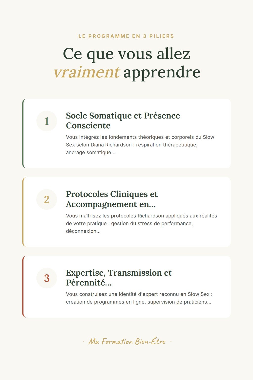 Les 3 piliers du programme · Devenez Praticien en Slow Sex et guidez vos clients vers une intimité libérée