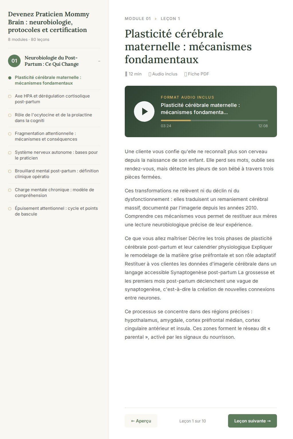Aperçu d'une leçon · Devenez Praticien Mommy Brain : neurobiologie, protocoles et certification