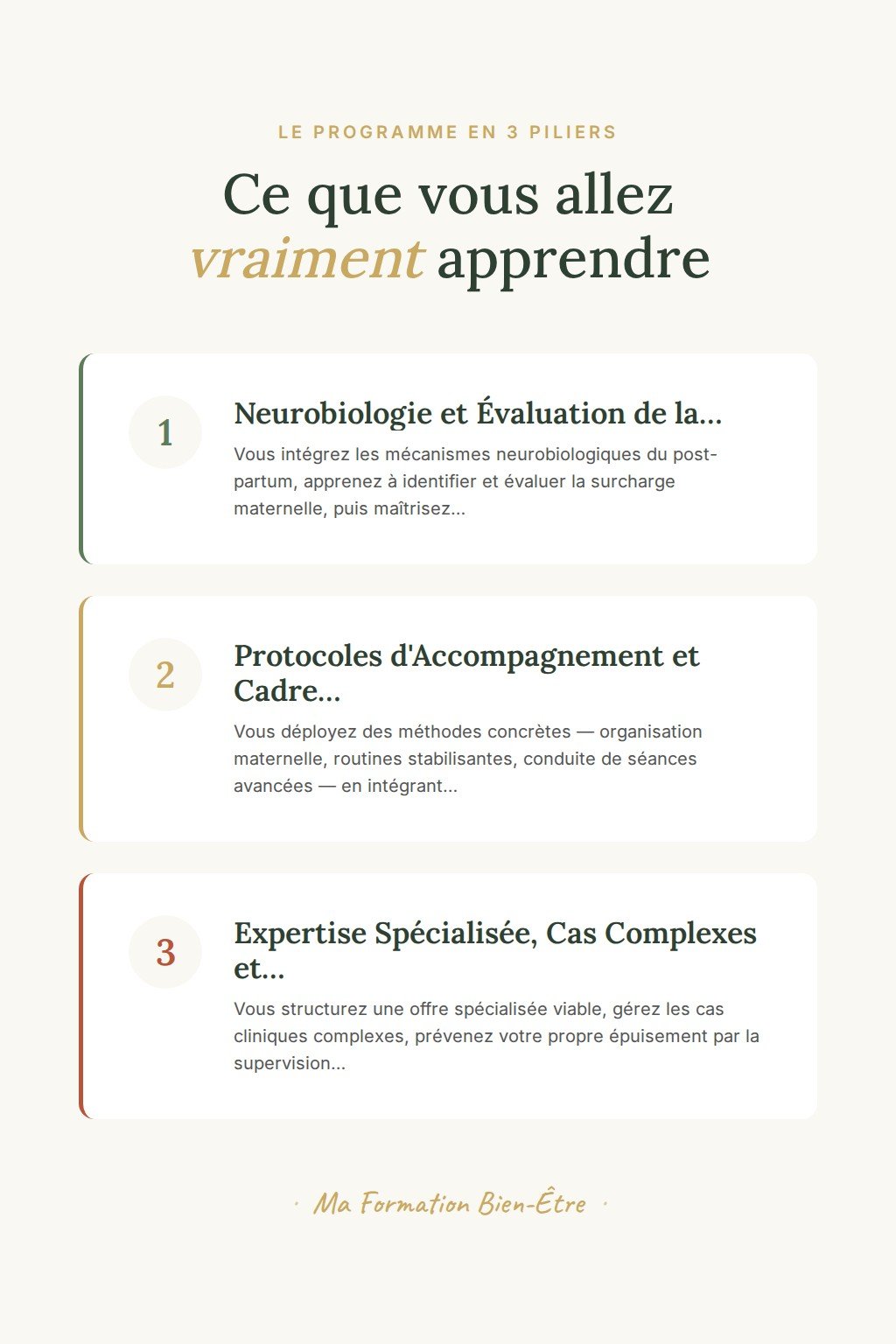 Les 3 piliers du programme · Devenez Praticien Mommy Brain : neurobiologie, protocoles et certification