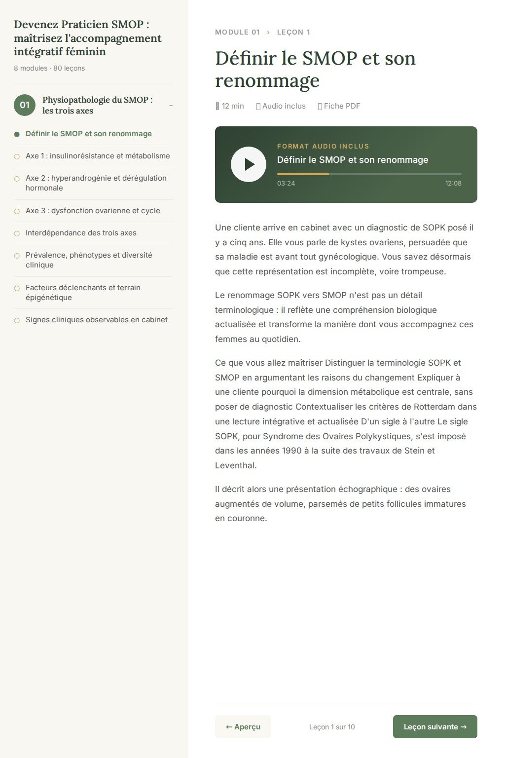 Aperçu d'une leçon · Devenez Praticien SMOP : maîtrisez l'accompagnement intégratif féminin
