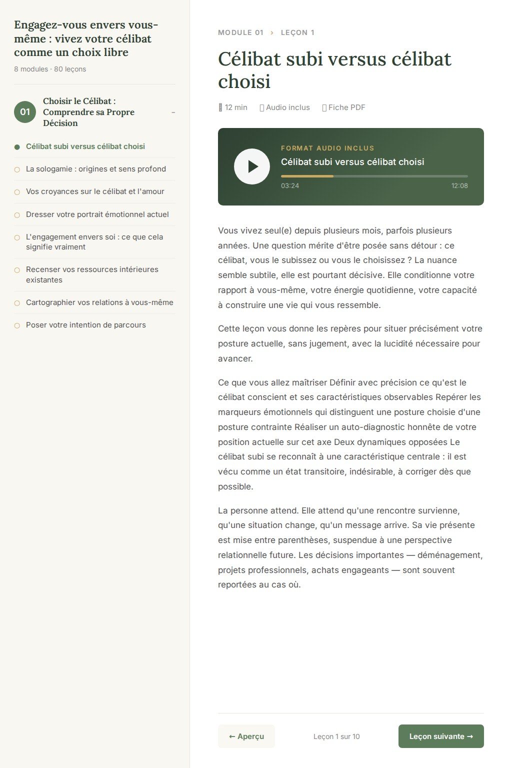 Aperçu d'une leçon · Engagez-vous envers vous-même : vivez votre célibat comme un choix libre