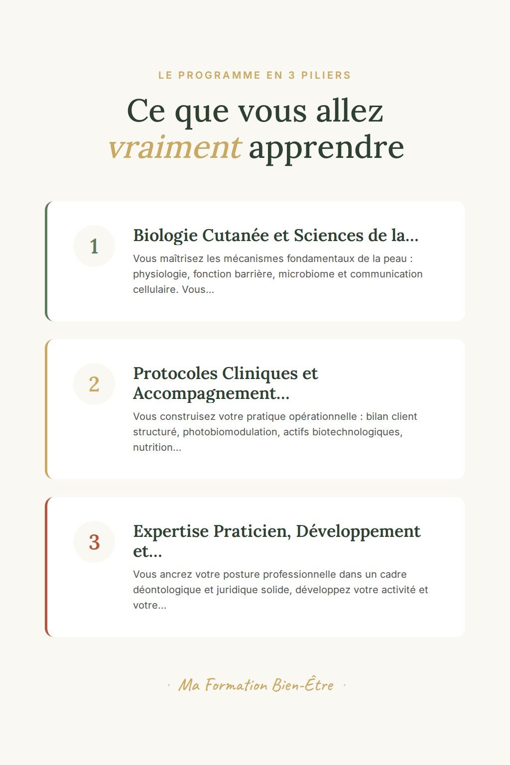 Les 3 piliers du programme · Devenez Praticien en Longévité Cutanée : la méthode intégrative complète