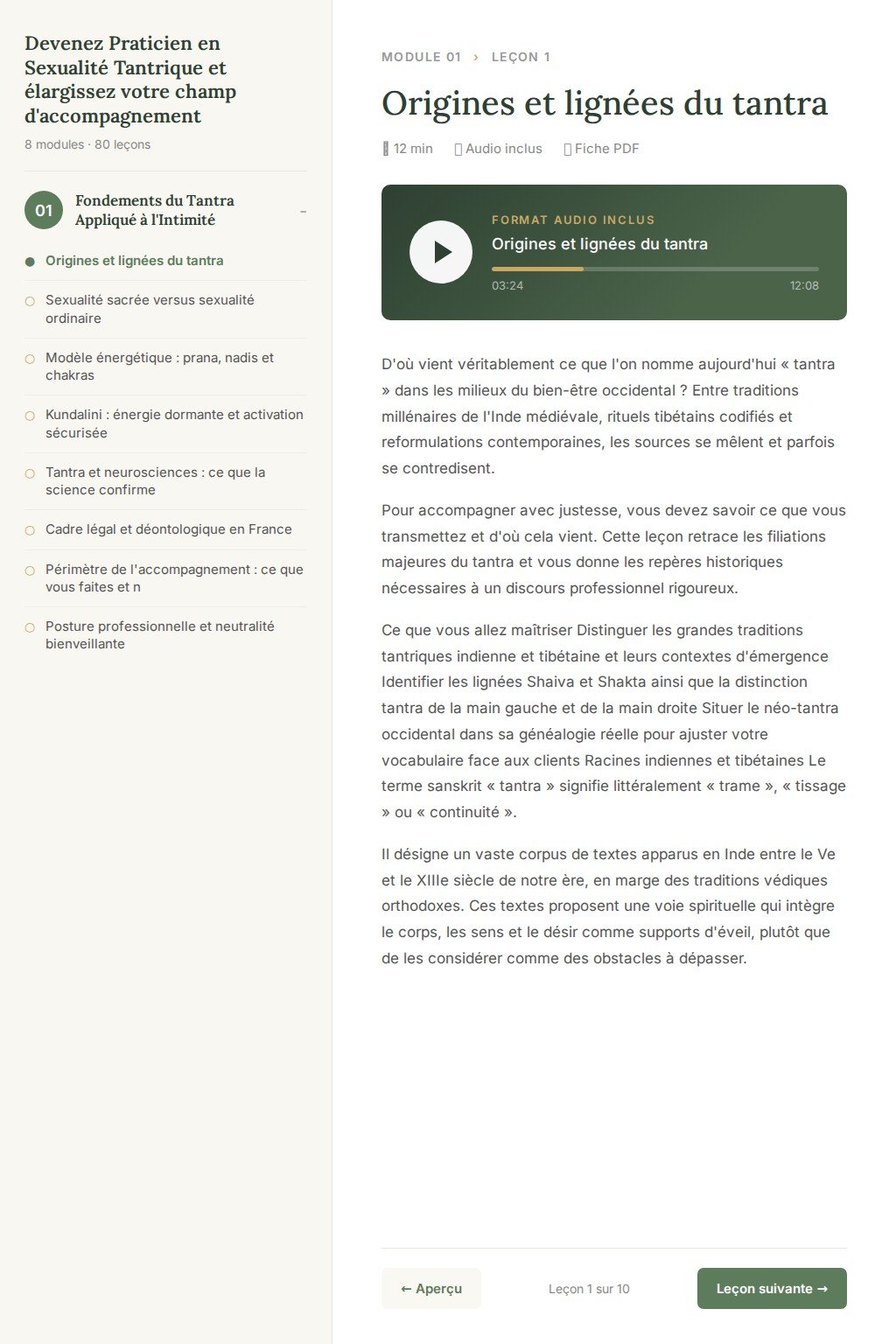 Aperçu d'une leçon · Devenez Praticien en Sexualité Tantrique et élargissez votre champ d'accompagnement