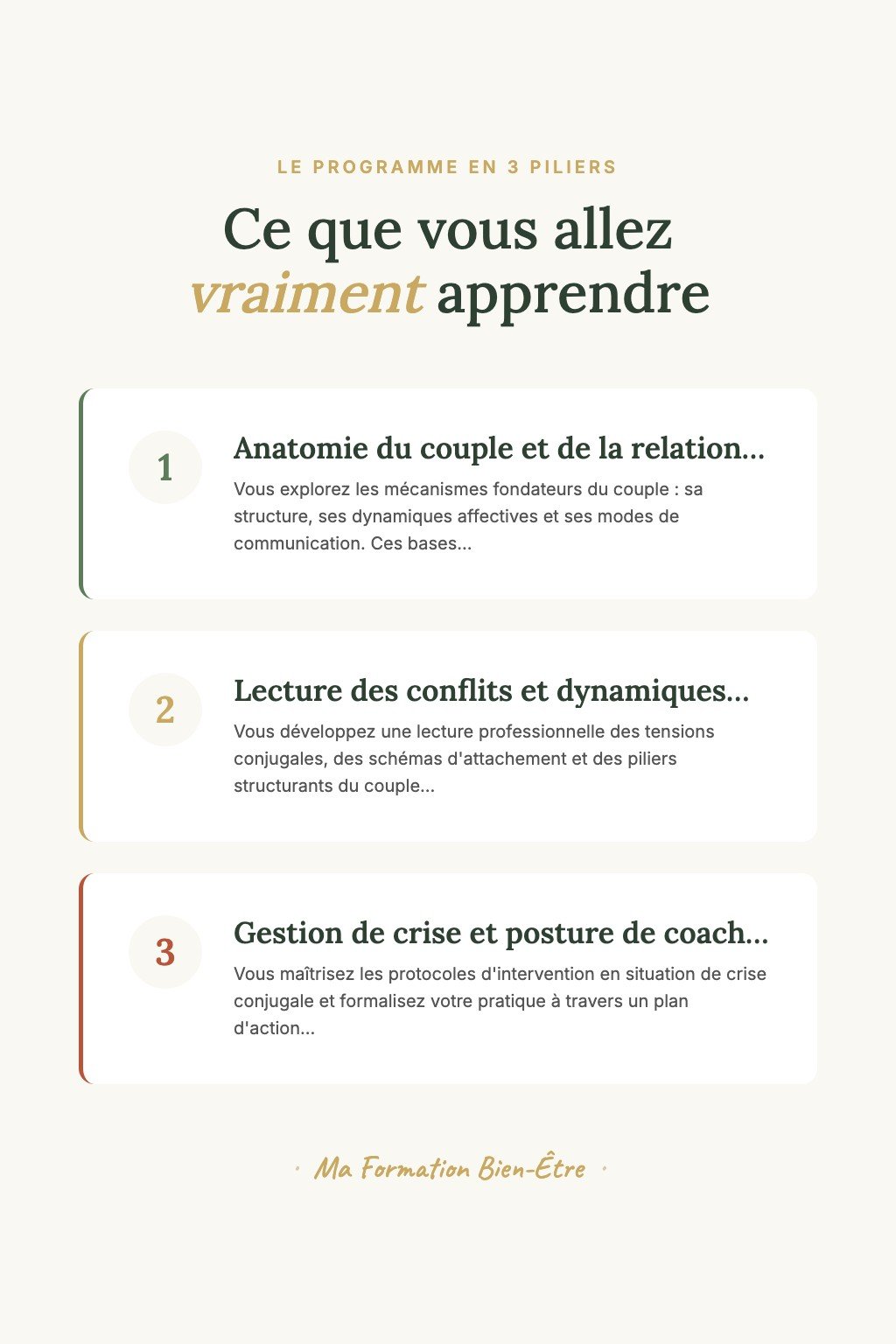 Les 3 piliers du programme · Découvrez le Coaching Conjugal et Accompagnez Vos Premiers Couples vers l'Harmonie Retrouvée