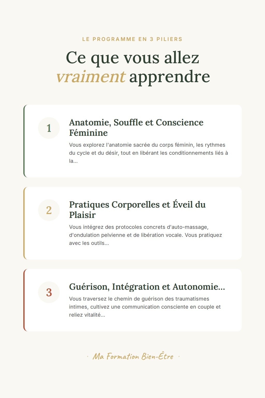 Les 3 piliers du programme · Réveillez votre sensualité et réconciliez-vous avec votre corps féminin