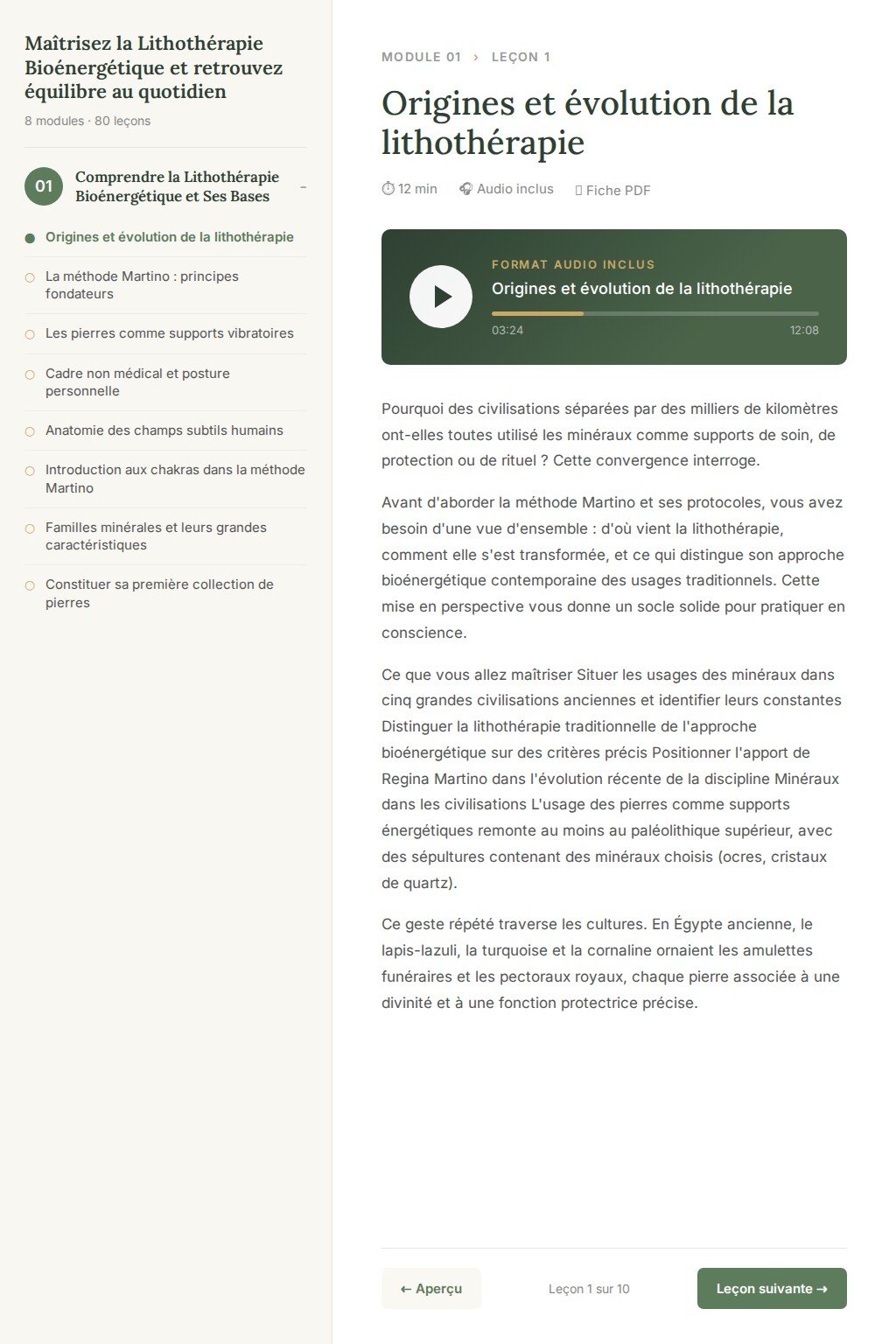 Aperçu d'une leçon · Maîtrisez la Lithothérapie Bioénergétique et retrouvez équilibre au quotidien