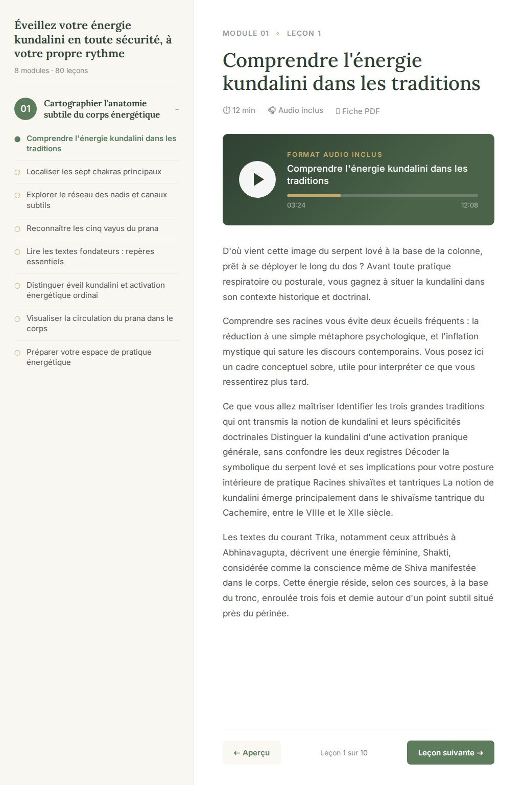 Aperçu d'une leçon · Éveillez votre énergie kundalini en toute sécurité, à votre propre rythme