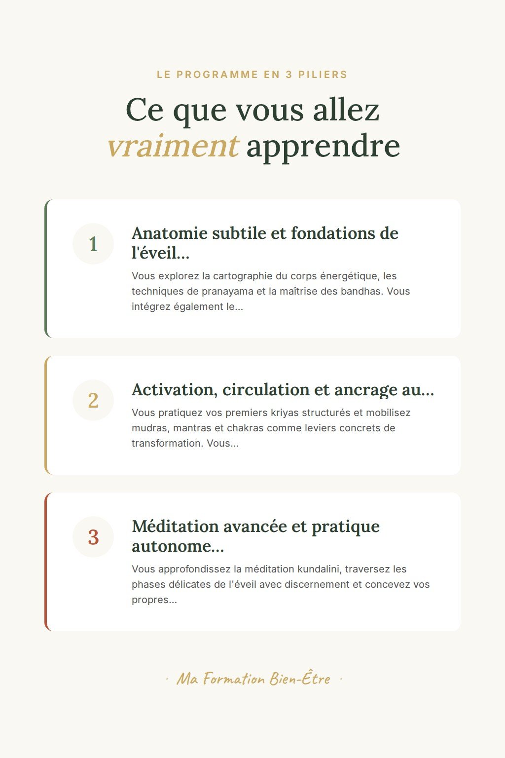 Les 3 piliers du programme · Éveillez votre énergie kundalini en toute sécurité, à votre propre rythme