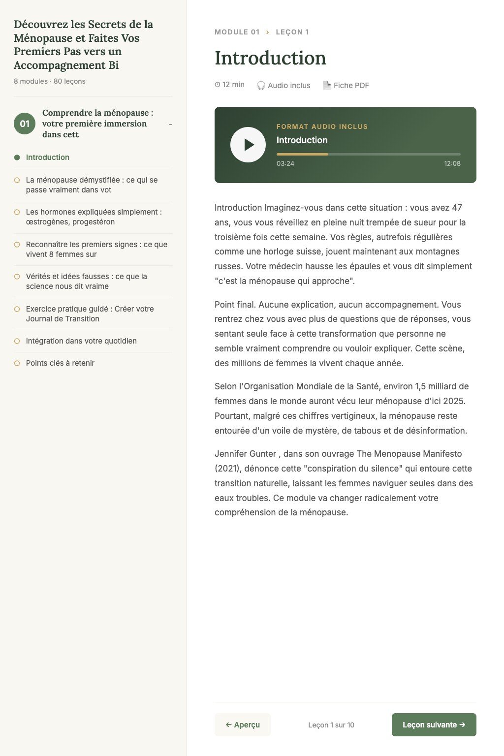 Aperçu d'une leçon · Découvrez les Secrets de la Ménopause et Faites Vos Premiers Pas vers un Accompagnement Bienveillant des Femmes