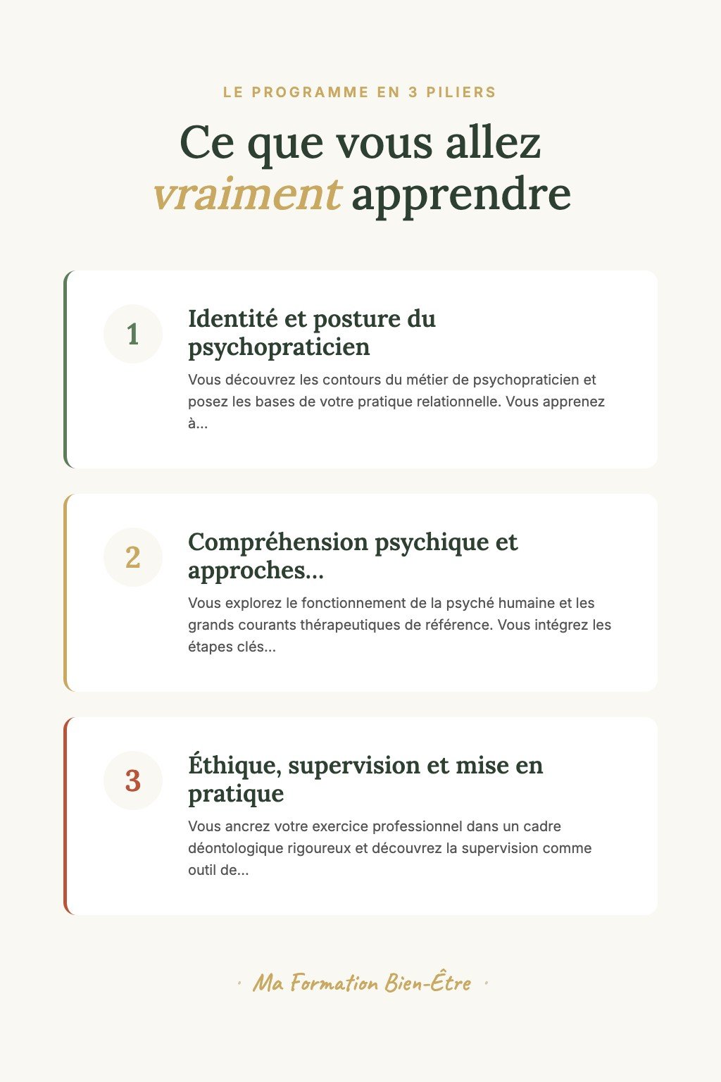 Les 3 piliers du programme · Découvrez les Fondamentaux de la Psychopratique et Accompagnez Vos Premiers Clients avec Confiance