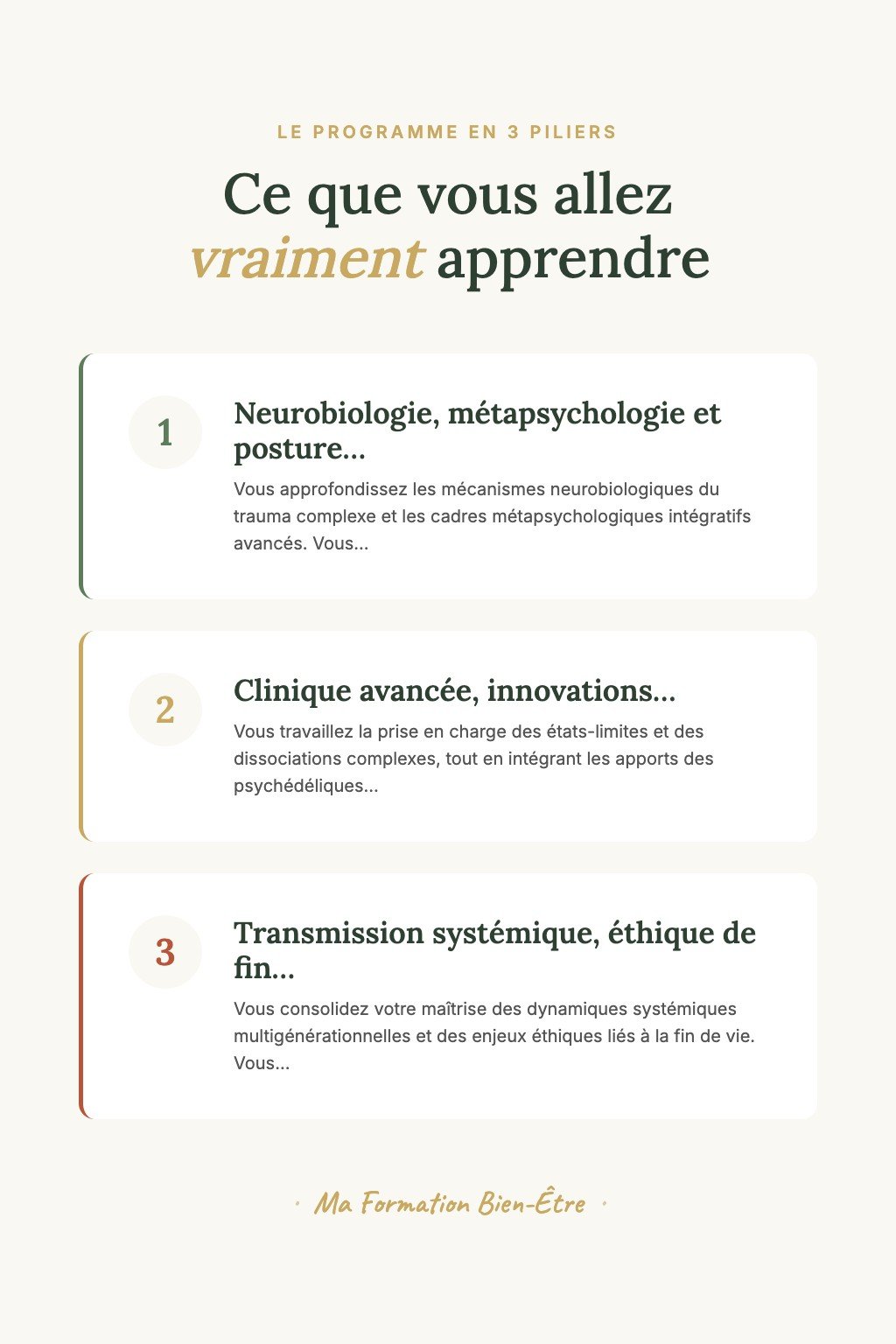 Les 3 piliers du programme · Maîtrisez l'Art de l'Excellence Clinique et Formez l'Élite des Psychopraticiens de Demain
