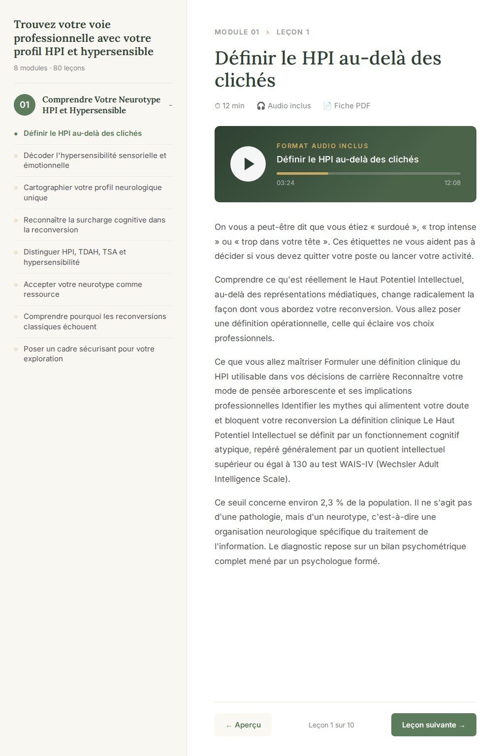 Aperçu d'une leçon · Trouvez votre voie professionnelle avec votre profil HPI et hypersensible