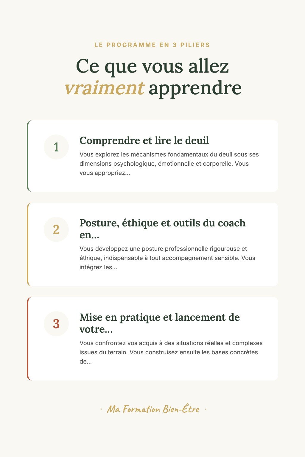 Les 3 piliers du programme · Découvrez l'Accompagnement du Deuil et Faites Vos Premiers Pas vers une Écoute Transformatrice