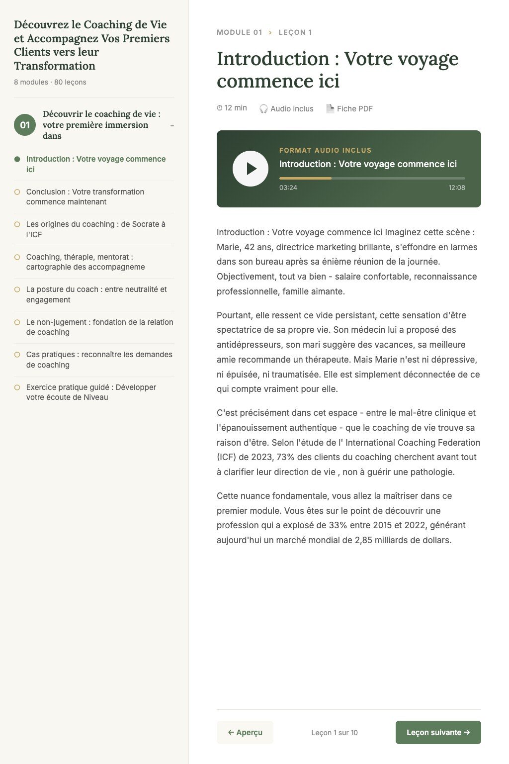 Aperçu d'une leçon · Découvrez le Coaching de Vie et Accompagnez Vos Premiers Clients vers leur Transformation