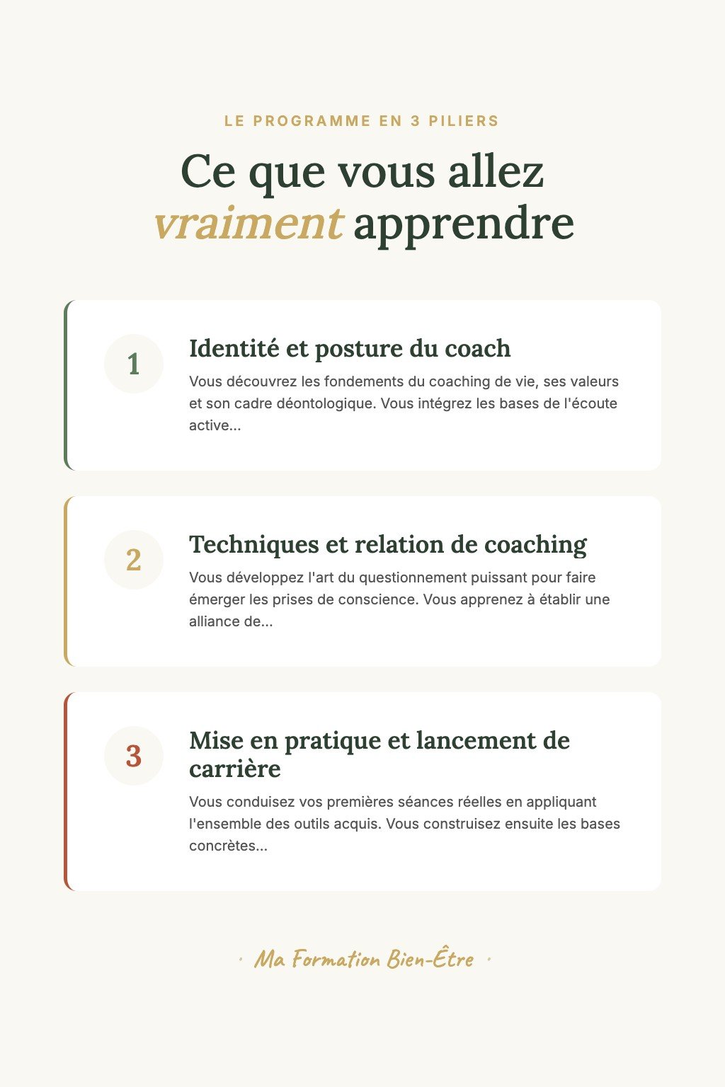 Les 3 piliers du programme · Découvrez le Coaching de Vie et Accompagnez Vos Premiers Clients vers leur Transformation