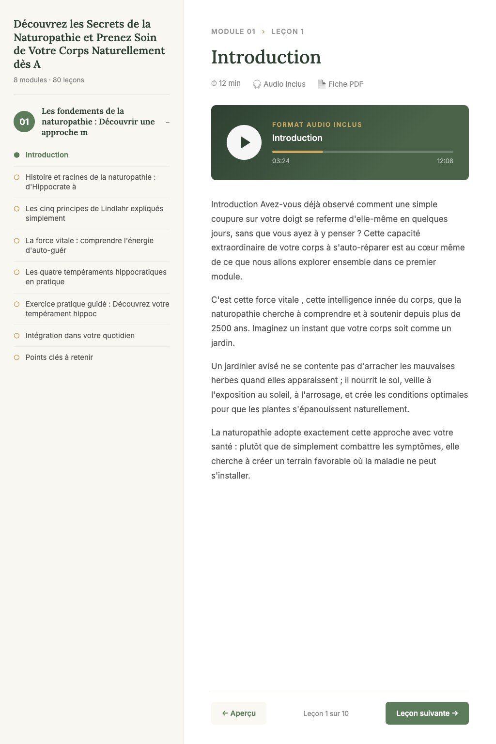 Aperçu d'une leçon · Découvrez les Secrets de la Naturopathie et Prenez Soin de Votre Corps Naturellement dès Aujourd'hui