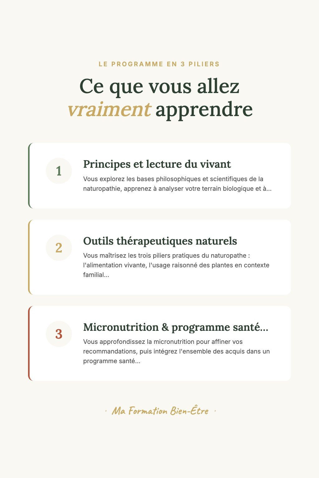 Les 3 piliers du programme · Découvrez les Secrets de la Naturopathie et Prenez Soin de Votre Corps Naturellement dès Aujourd'hui