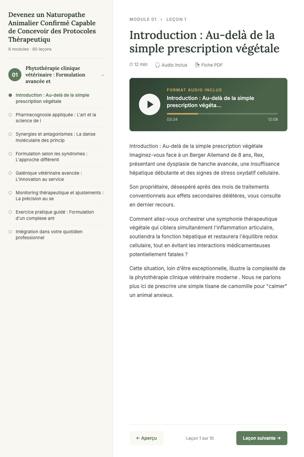 Aperçu d'une leçon · Devenez un Naturopathe Animalier Confirmé Capable de Concevoir des Protocoles Thérapeutiques Complexes avec Expertise Clinique