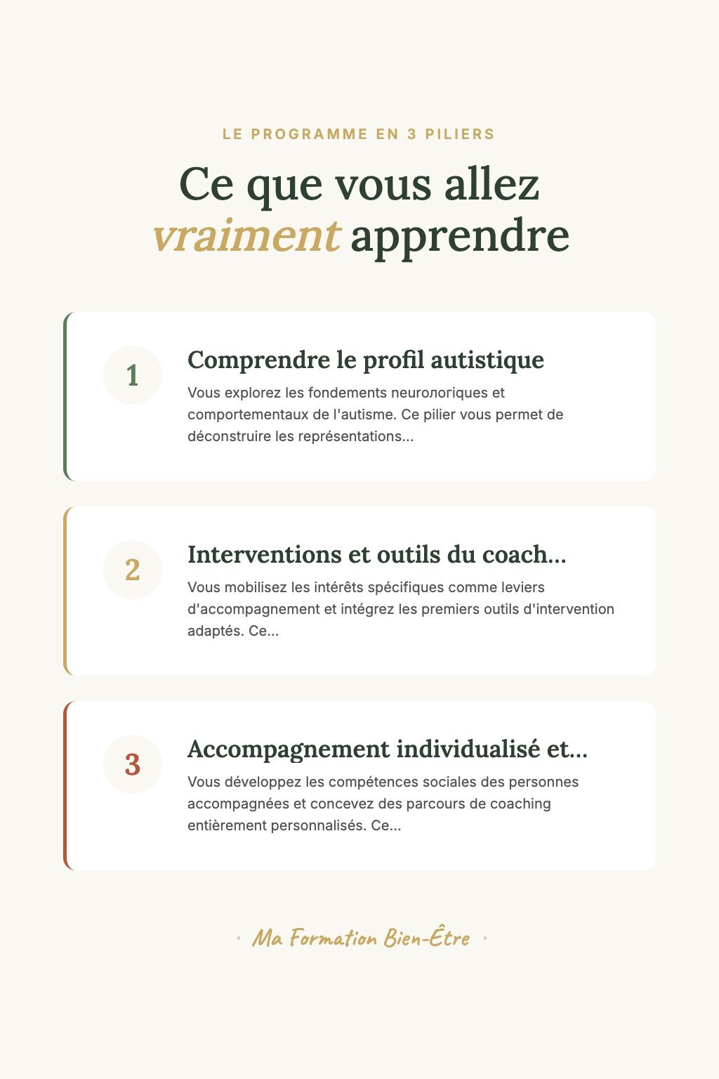 Les 3 piliers du programme · Découvrez le Coaching TSA et Faites Vos Premiers Pas vers un Accompagnement Bienveillant des Personnes Autistes