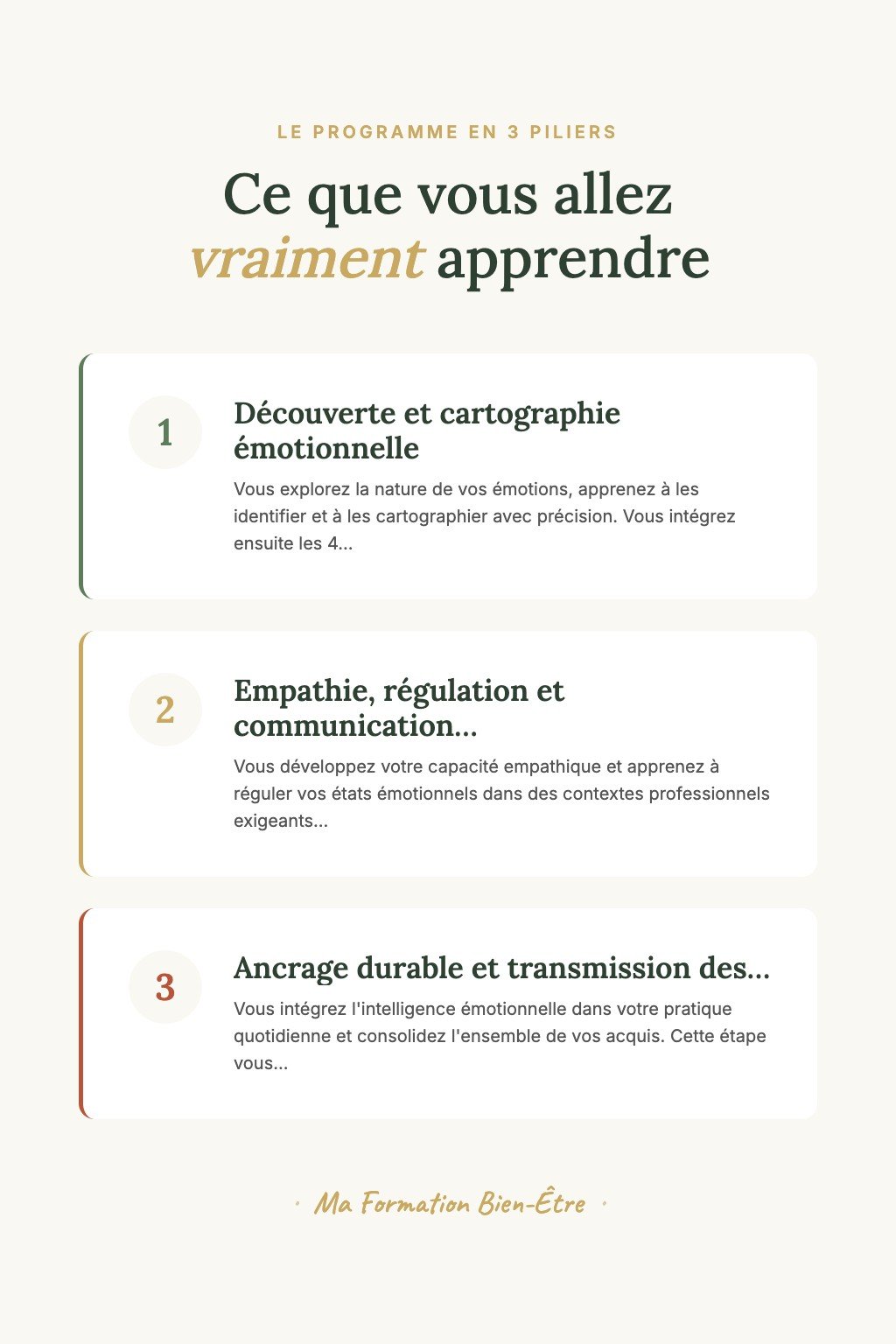 Les 3 piliers du programme · Découvrez l'Intelligence Émotionnelle et Faites Vos Premiers Pas vers une Sérénité Durable