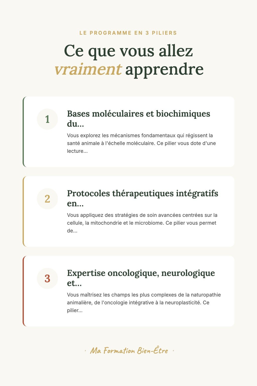 Les 3 piliers du programme · Maîtrisez l'Art de la Naturopathie Animalière Intégrative et Formez l'Élite des Praticiens Vétérinaires Holistiques