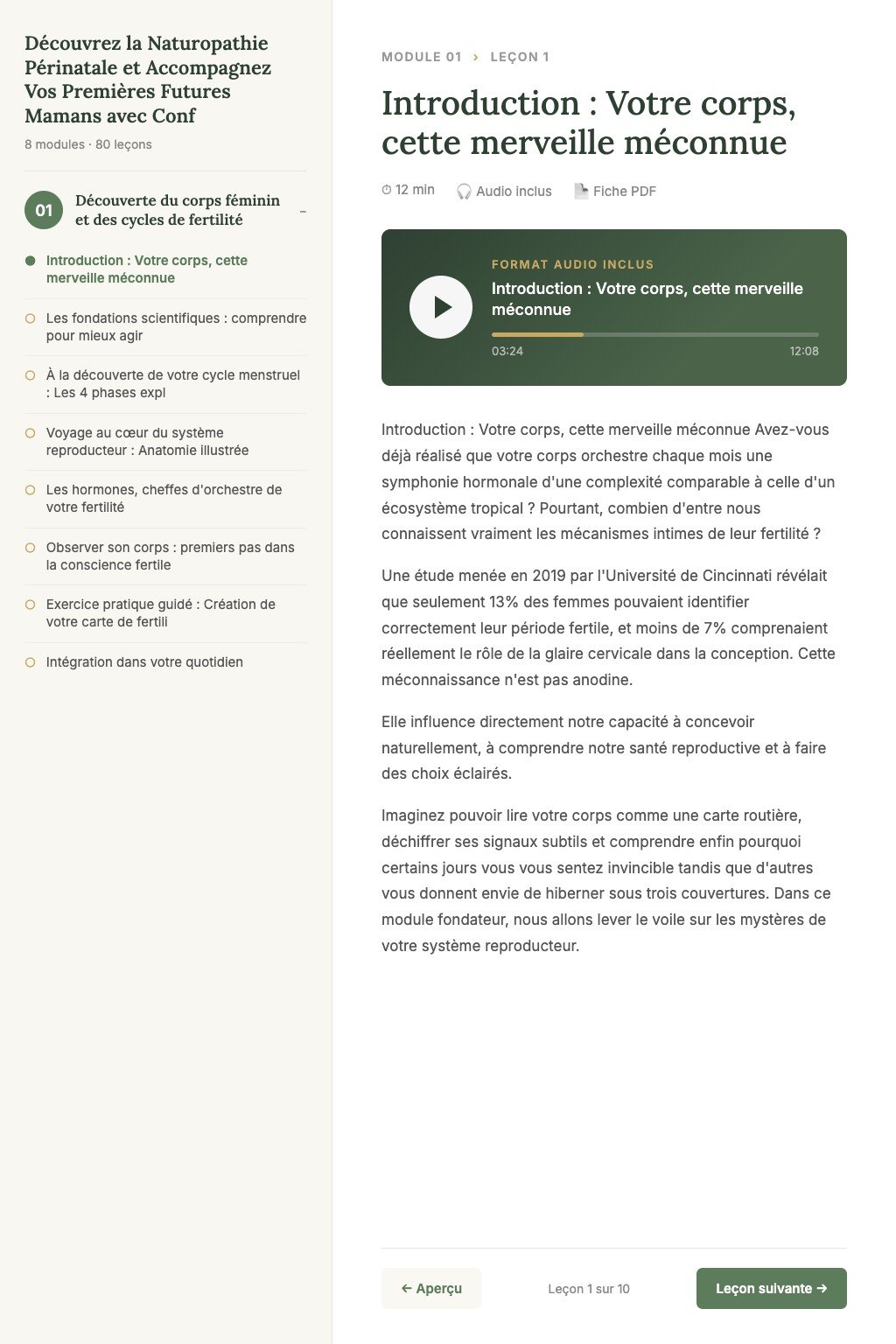 Aperçu d'une leçon · Découvrez la Naturopathie Périnatale et Accompagnez Vos Premières Futures Mamans avec Confiance