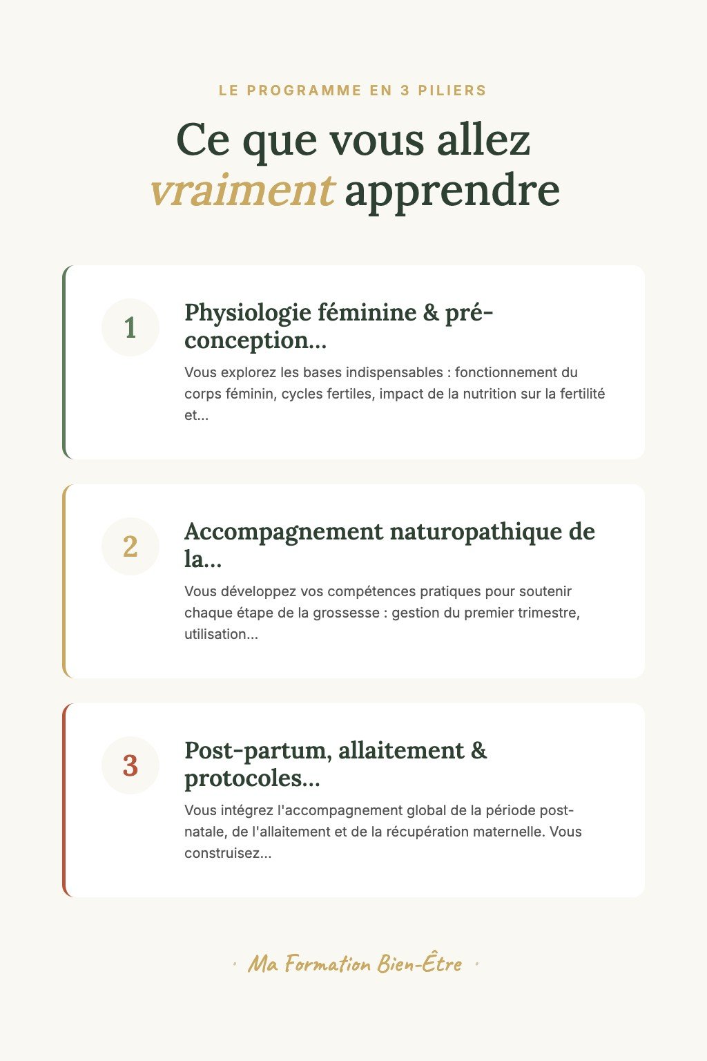 Les 3 piliers du programme · Découvrez la Naturopathie Périnatale et Accompagnez Vos Premières Futures Mamans avec Confiance