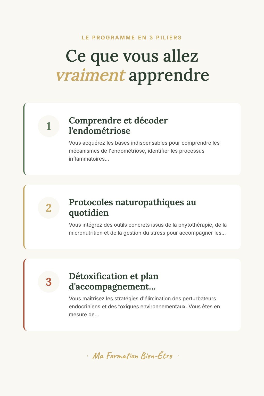 Les 3 piliers du programme · Découvrez la Naturopathie et Faites Vos Premiers Pas vers une Vie Sans Douleurs liées à l'Endométriose